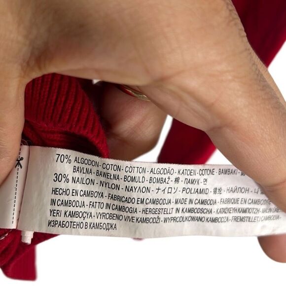 Zara V-Neck Knit Raglan Long Sleeve Cotton Blend Pullover Sweater Red Medium - Picture 6 of 8